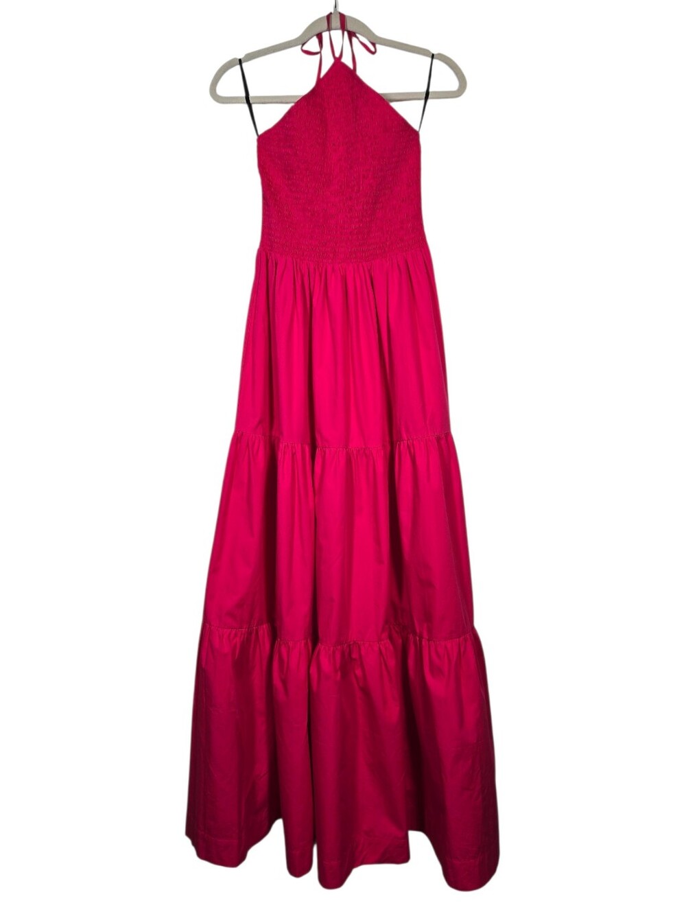 NEW S/W/F Diamond Tiered Maxi Dress Smocked Halter Size Small Pink Rosado - Picture 3 of 16